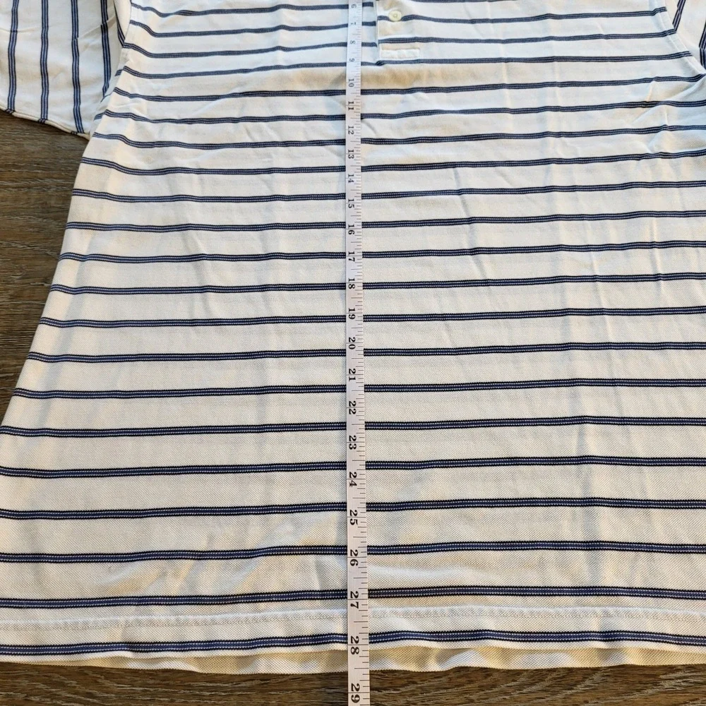 Tommy Hilfiger Golf Mens Large White Navy Striped Mercerized Cotton Polo Shirt